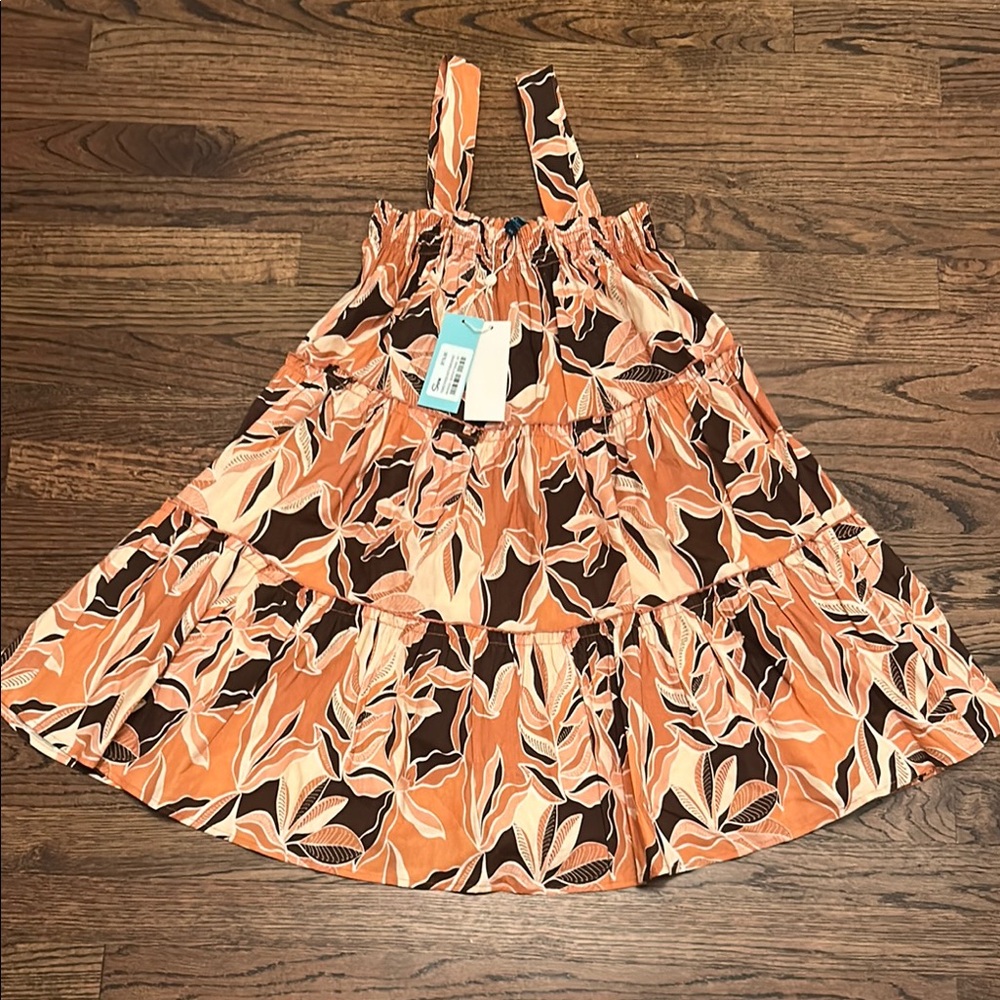 SHORE 3 tier Orange and Brown Leaf Print Dress